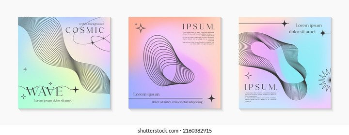 Vector mesh gradient backgrounds with wireframe geometric shapes,copy space for text.Abstract illustrations in y2k aesthetic.Pastel colors.Trendy minimalist designs for banners,social media,covers.