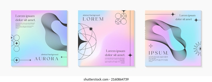 Vector mesh gradient backgrounds with wireframe geometric shapes,copy space for text.Abstract illustrations in y2k aesthetic.Pastel colors.Trendy minimalist designs for banners,social media,covers.