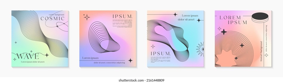 Vector mesh gradient backgrounds and wireframe geometric shapes copy space for text Abstract illustrations in y2k aesthetic Pastel colors Trendy minimalist designs for banners social media covers 