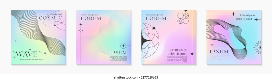 Vector mesh gradient backgrounds and wireframe geometric shapes   futuristic spheres Abstract illustrations in y2k aesthetic Pastel colors Trendy minimalist designs for banners social media covers 