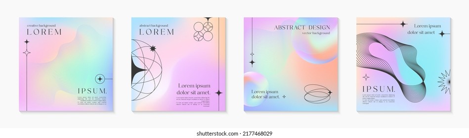 Vector mesh gradient backgrounds and wireframe geometric shapes   futuristic spheres Abstract illustrations in y2k aesthetic Pastel colors Trendy minimalist designs for banners social media covers 