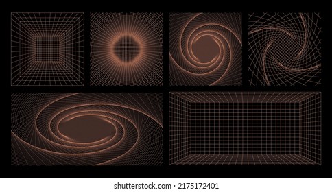 Vector Mesh Grid Set. Futuristic Abstract Shapes. Technology Background