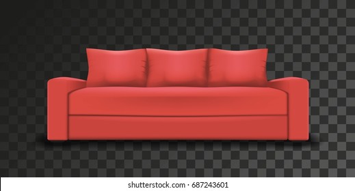 Vector mesh illustration of realistic red sofaon transparent background. Object design