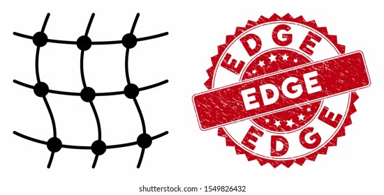 Vector mesh network icon and grunge round stamp seal with Edge caption. Flat mesh network icon is isolated on a white background. Edge stamp seal uses red color and scratched design.