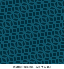 Vector mesh seamless pattern. Abstract minimal background with curved lines, wavy shapes. Subtle texture of diagonal mesh, lace, weaving, net, lattice. Dark teal color ornament. Repeat geo design