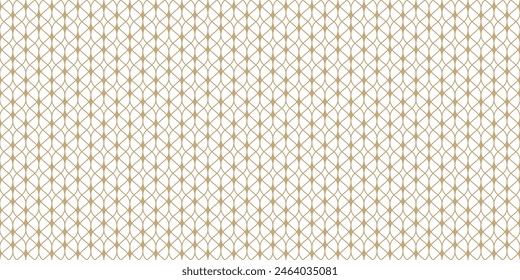 Vector mesh seamless pattern. Abstract golden minimal background with thin wavy lines, delicate lattice, texture of lace, weaving, net. Luxury gold and white repeated design for decor, cover, print