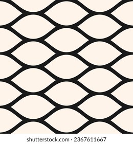 Vector mesh seamless pattern. Simple black and white geometric texture. Monochrome illustration of wavy mesh, lattice, grid structure. Endless abstract minimal background. Repeat decorative design