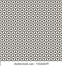 Vector mesh seamless pattern, simple repeat geometric background with triangles and rhombuses, triangular lattice. Black & white mosaic texture. Design for prints, digital, covers, textile, decor, web