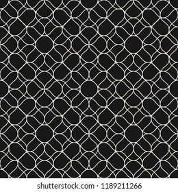 Vector mesh seamless pattern with thin plaited wavy lines. Black and white illustration of fishnet, lace, mesh, net. Subtle monochrome background texture. Fine repeat design for decor, covers, web