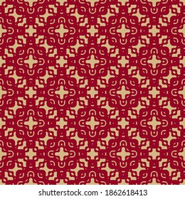 Malla vectorial sin fisuras con formas onduladas. Ilustración roja y dorada de encaje, red, rejilla curvada. Elegante textura de fondo ornamentado. Diseño dorado de lujo para la decoración, textil, estampado enlosado, tela