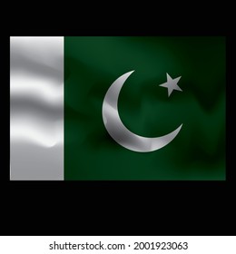 vector mesh\wavy Pakistan flag illustration crescent, star, white, green