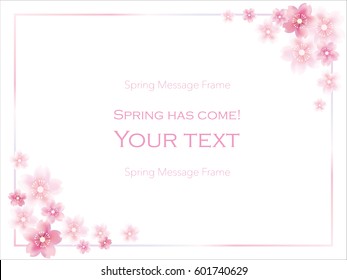 A vector message frame illustration with cherry blossoms in full bloom. 