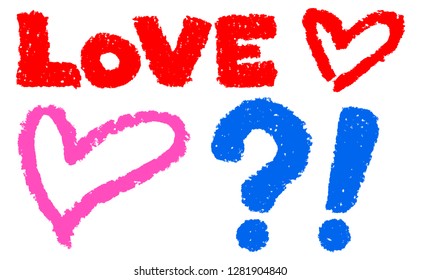  vector message image of hand drawn scribbles hearts and love.