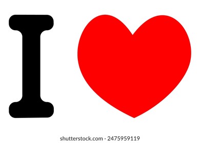 Vector message I love with red heart on transparent background. Love concept.