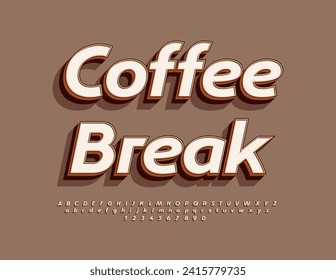 Vector message template Coffee Break. Elegant style Font. Retro style Alphabet Letters and Numbers set.