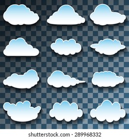 Vector Messages in the form of Clouds on Transparent background. Set, Illustration 