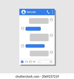 Vector messenger chat template. Social media app frame with empty text boxes