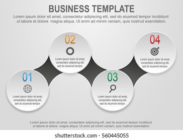 Vector metaball circular infographics elements with numbers and icons for presentations. Chain timeline infographics  template with 4 options or steps 