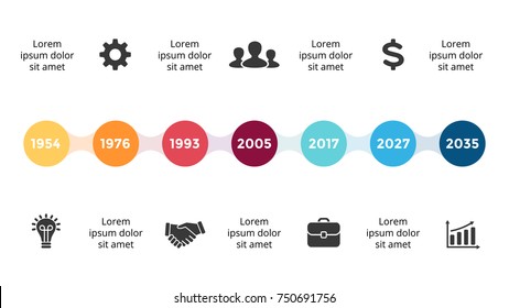 Vector metaball timeline infographic, diagram chart, graph presentation. Business infographics progress concept with 7 options, parts, steps, processes. 16x9 slide template.
