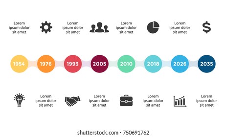 Vector metaball timeline infographic, diagram chart, graph presentation. Business infographics progress concept with 8 options, parts, steps, processes. 16x9 slide template.