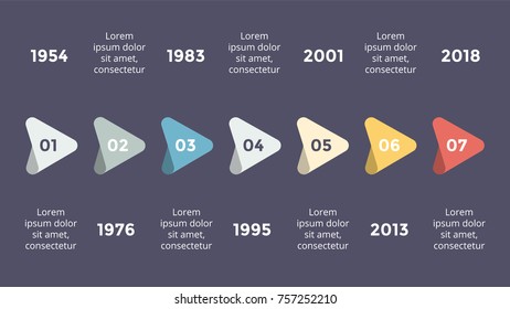 Vector metaball triangles timeline infographic, diagram chart, graph presentation. Business progress concept with options, parts, steps, processes. Dark slide 16x9.