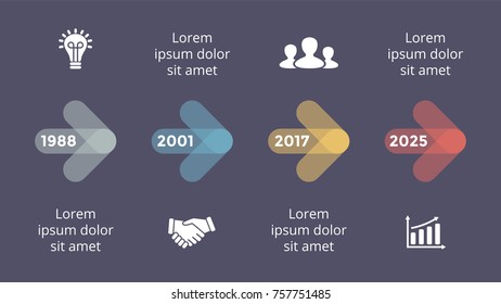 Vector metaball triangles timeline infographic, diagram chart, graph presentation. Business progress concept with 4 options, parts, steps, processes. Dark slide 16x9.