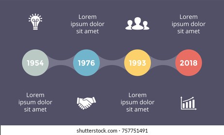 Vector metaball triangles timeline infographic, diagram chart, graph presentation. Business progress concept with 4 options, parts, steps, processes. Dark slide 16x9.
