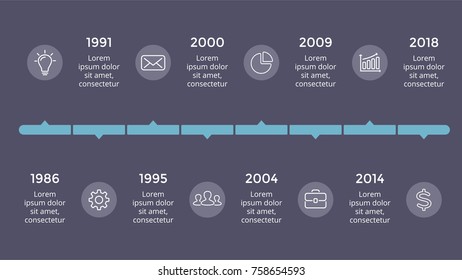 Vector metaball triangles timeline infographic, diagram chart, graph presentation. Business progress concept with 8 options, parts, steps, processes. Dark slide 16x9.