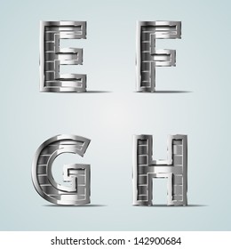 Vector metal alphabet letters E F G H