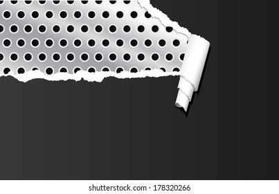 Vector metal background under ripped paper.