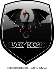 Vector metal black shield with highlighted black dragon. Illustrative art, amazing illustration, cute and adorable! The best vector dragon made on whim! Decoration for halloween night! God is good!