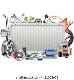 Vector Metal Board with Car Parts