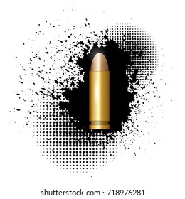 Vector Metal Bullet on Black Ink Grunge Splatter Background