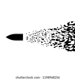Vector Metal Bullet Silhouette with Particles Isolated on White Background