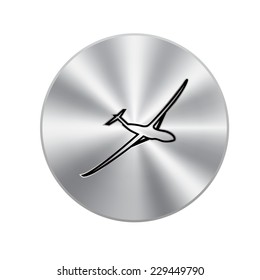 Vector metal button with Airplane Icon