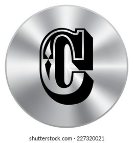 Vector metal button with alphabet, letter C