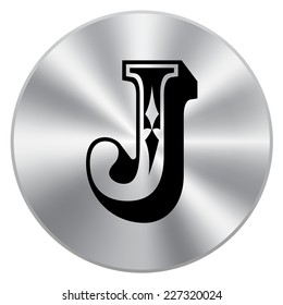 Vector metal button with alphabet, letter J