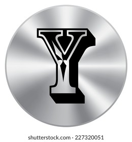 Vector metal button with alphabet, letter Y