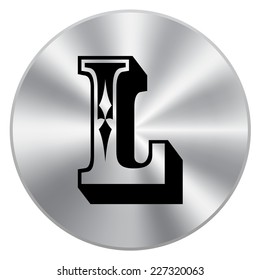 Vector metal button with alphabet, letter L