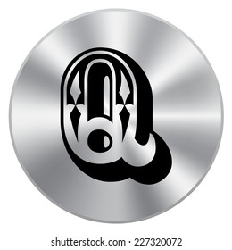 Vector metal button with alphabet, letter Q