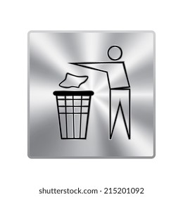 Vector metal button with black no littering sign isolated