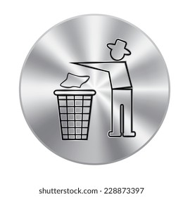 Vector metal button with black no littering sign isolated