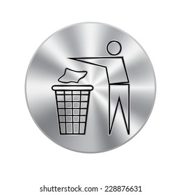 Vector metal button with black no littering sign isolated