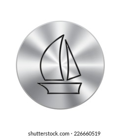 Vector metal button with Boat icon