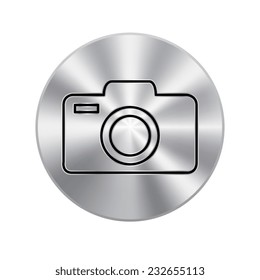 Vector metal button with Camera icons. Vector illustration.