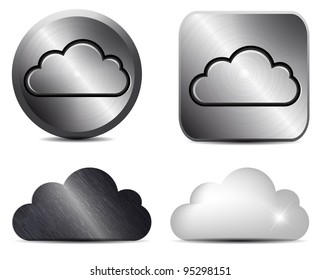 Vector metal button with cloud icon