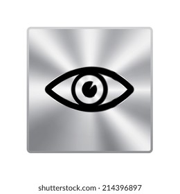 Vector metal button with Eye icon - vector