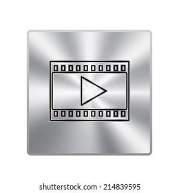 Vector metal button with film strip with play icon