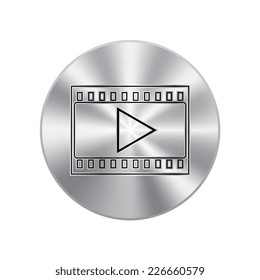 Vector metal button with film strip with play icon