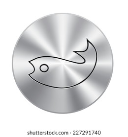 Vector metal button with Fish Icons